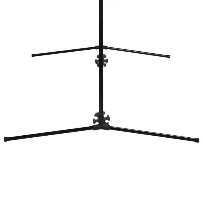 Adjustable black metal badminton net stand base on white background