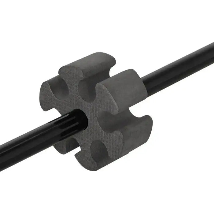 Black support bar and gray foam connector for portable badminton net set