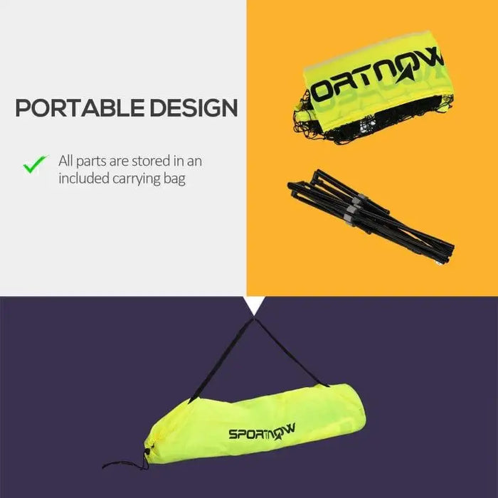Portable badminton net with yellow SPORTNOW carrying bag and foldable frame parts