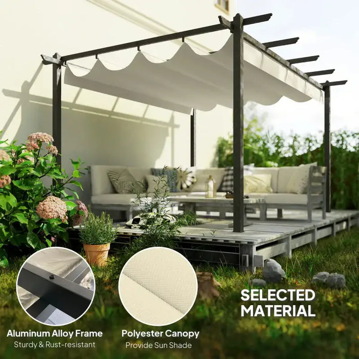 4x3m Aluminium Pergola – Cream White and Dark Grey | Retractable Canopy Garden Shelter OUTSUNNY - Little and Giant Explorers Outsunny