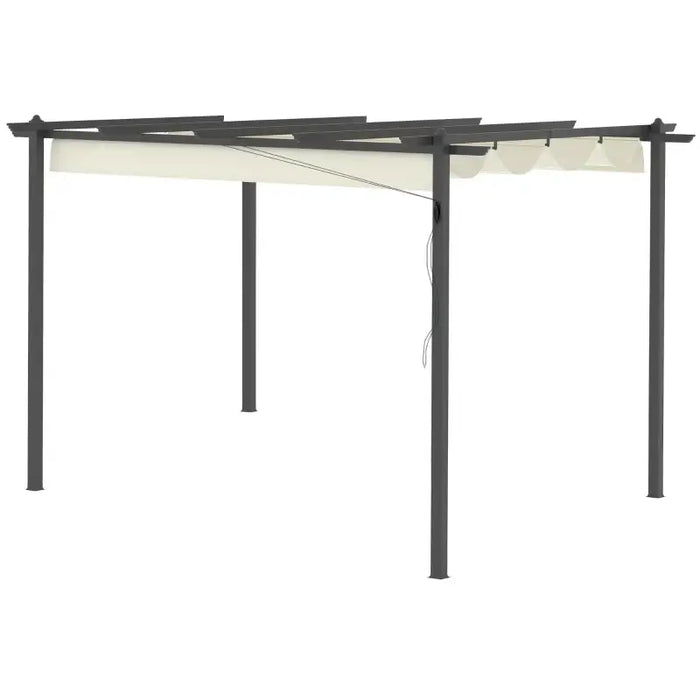 4x3m Aluminium Pergola – Cream White and Dark Grey | Retractable Canopy Garden Shelter OUTSUNNY - Little and Giant Explorers Outsunny