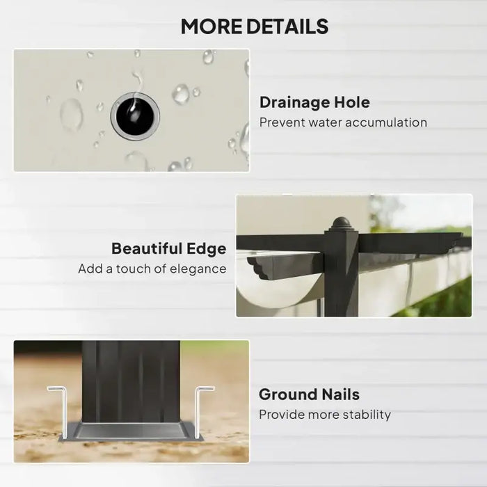 4x3m Aluminium Pergola – Cream White and Dark Grey | Retractable Canopy Garden Shelter OUTSUNNY - Little and Giant Explorers Outsunny