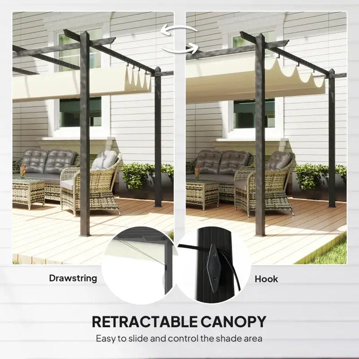 4x3m Aluminium Pergola – Cream White and Dark Grey | Retractable Canopy Garden Shelter OUTSUNNY - Little and Giant Explorers Outsunny