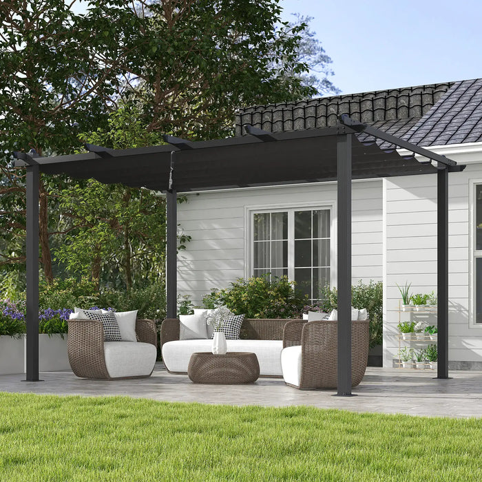 Aluminium Pergola with Retractable Roof in Dark Grey (3 x 4m) - Little and Giant Explorers Outsunny