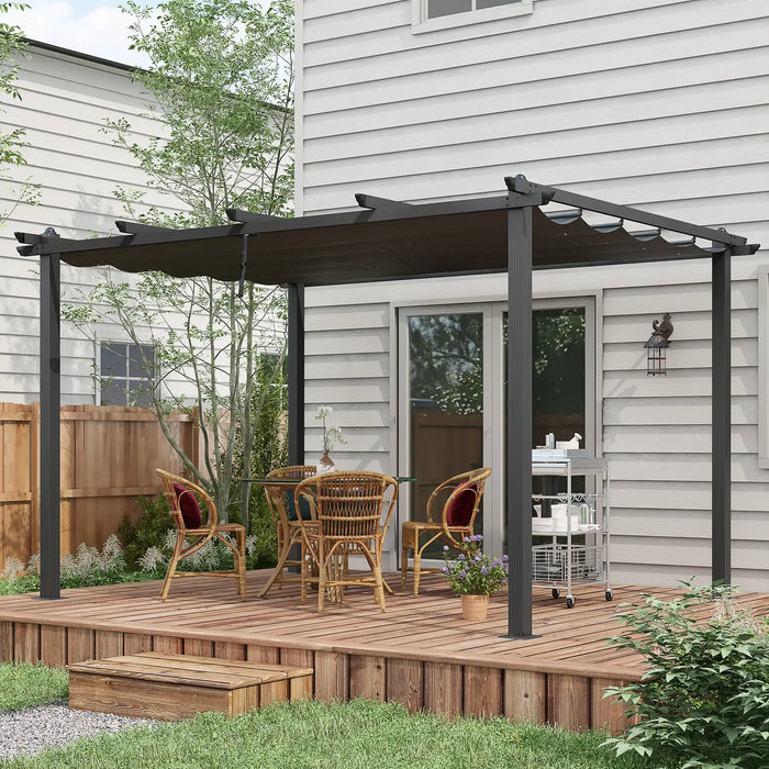 Aluminium Pergola with Retractable Roof in Dark Grey (3 x 4m) - Little and Giant Explorers Outsunny