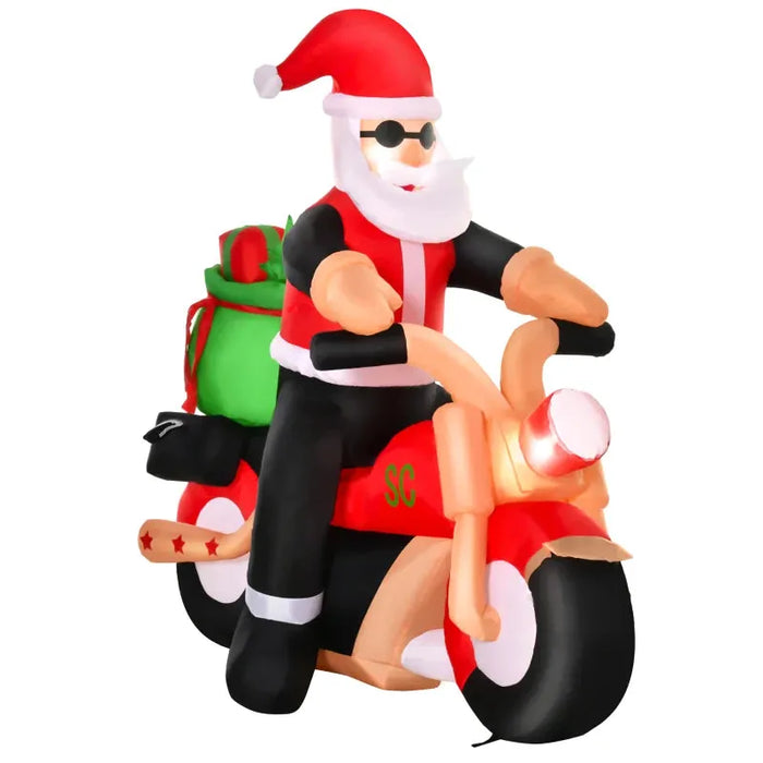 5.5FT Christmas Inflatable Santa Claus Riding a Motorcycle - Little and Giant Explorers HOMCOM