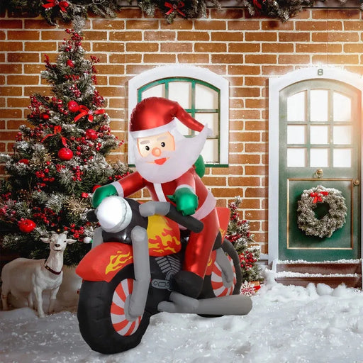 5.6FT Christmas Inflatable Santa Claus Motorcycle Decoration - Little and Giant Explorers Outsunny