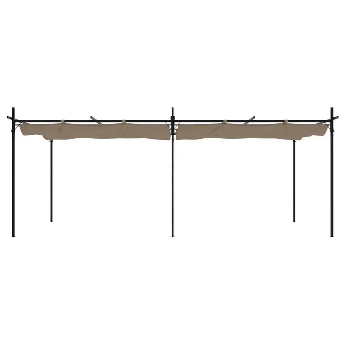 5.9m retractable pergola with taupe canopy and powder-coated steel and aluminium frame