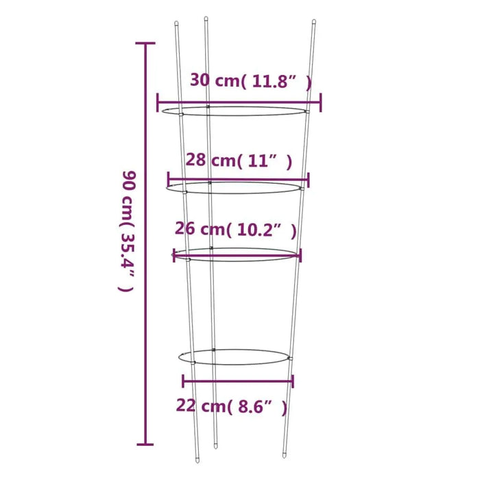 5 Garden Plant Supports with 4 Rings in Green and Steel 90cm - Little and Giant Explorers vidaXL