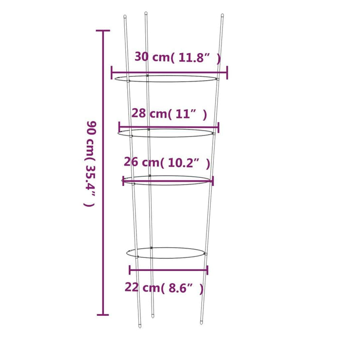 5 Garden Plant Supports with 4 Rings in Green and Steel 90cm - Little and Giant Explorers vidaXL