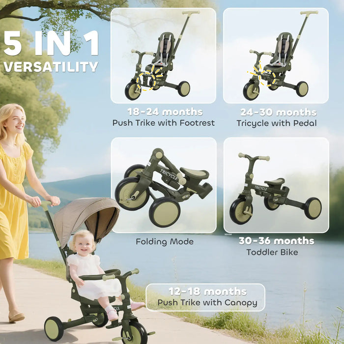 5-in-1 Baby Trike – Dark Green | Parent Push, Guided Trike and Classic Tricycle AIYAPLAY - Little and Giant Explorers AIYAPLAY