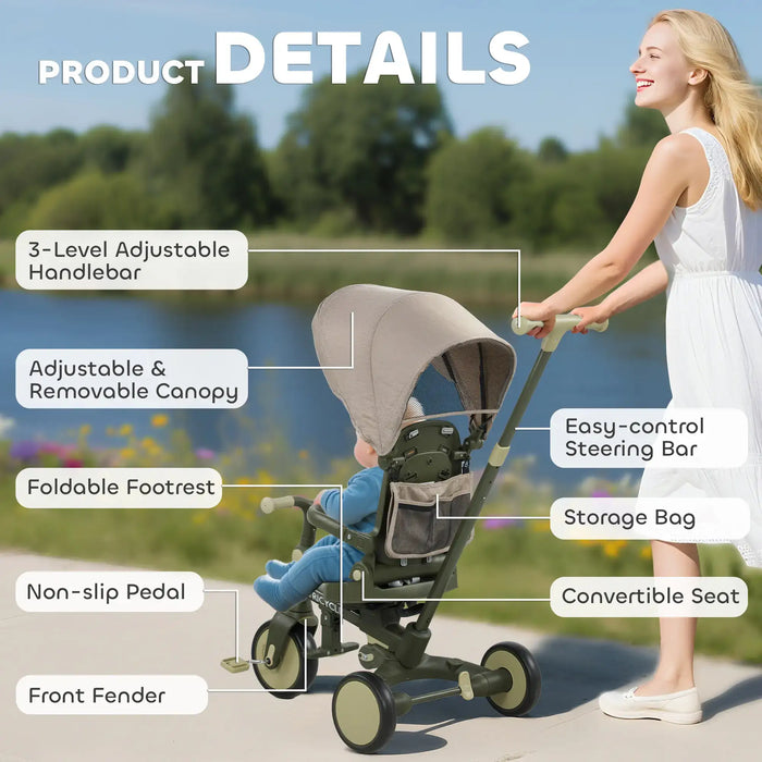 5-in-1 Baby Trike – Dark Green | Parent Push, Guided Trike and Classic Tricycle AIYAPLAY - Little and Giant Explorers AIYAPLAY