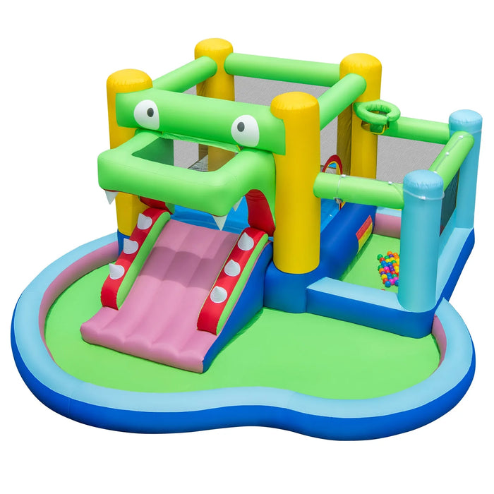 5-in-1 Bounce Castle - Crocodile Water Park with Splash Pool and Blower - Little and Giant Explorers Costway