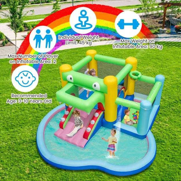 5-in-1 Bounce Castle - Crocodile Water Park with Splash Pool and Blower - Little and Giant Explorers Costway