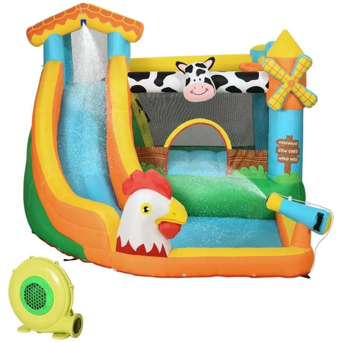 5-in-1 Bounce Castle with Slide, Trampoline, Pool, Water Cannon and Climbing Wall with Blower - Little and Giant Explorers Outsunny