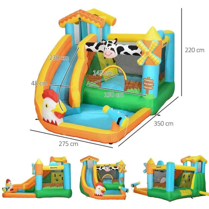 5-in-1 Bounce Castle with Slide, Trampoline, Pool, Water Cannon and Climbing Wall with Blower - Little and Giant Explorers Outsunny