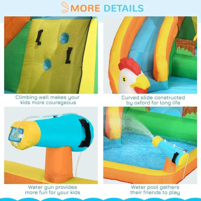 5-in-1 Bounce Castle with Slide, Trampoline, Pool, Water Cannon and Climbing Wall with Blower - Little and Giant Explorers Outsunny