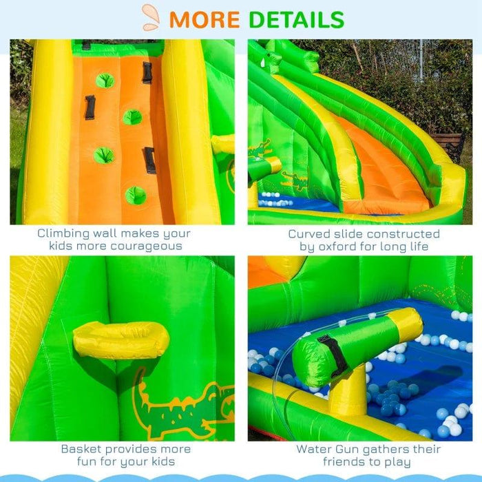 5-in-1 Bounce Castle with Slide, Water Pool, Water Gun, Basket and Climbing Wall with Blower - Little and Giant Explorers Outsunny