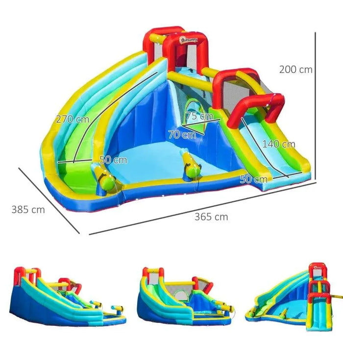 5-in-1 Bounce Castle with Trampoline, Slide, Water Pool, Climbing Wall and 2 Water Guns with Blower - Little and Giant Explorers Outsunny