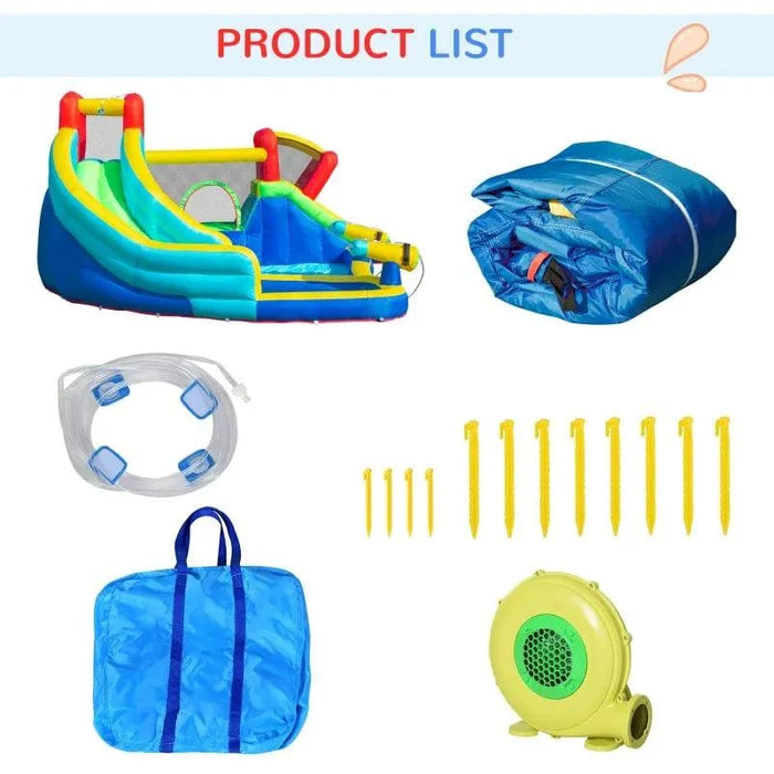 5-in-1 Bounce Castle with Trampoline, Slide, Water Pool, Climbing Wall and 2 Water Guns with Blower - Little and Giant Explorers Outsunny