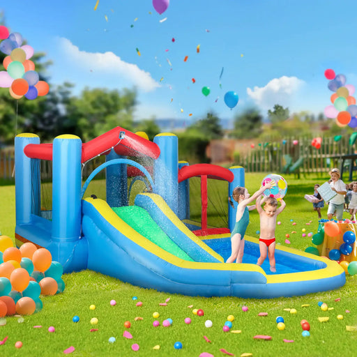 Inflatable Bouncy Castle with Slide, Dart Board and Blower - Little and Giant Explorers AIYAPLAY