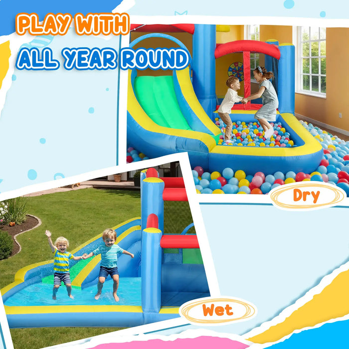 Inflatable Bouncy Castle with Slide, Dart Board and Blower - Little and Giant Explorers AIYAPLAY