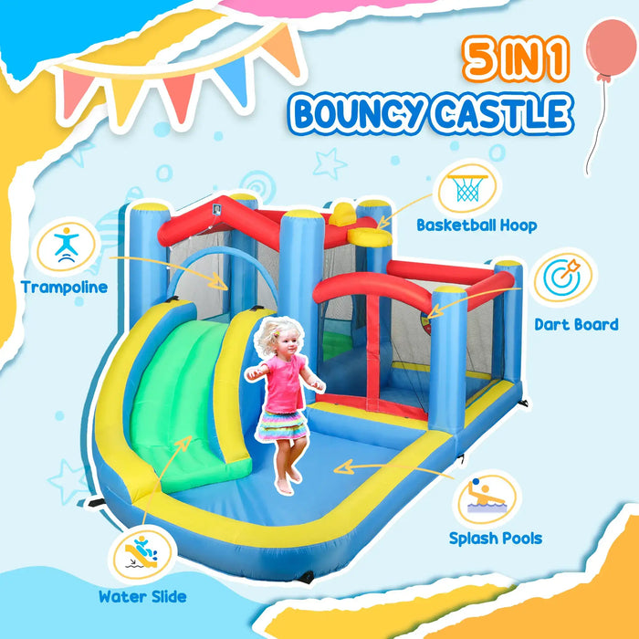 Inflatable Bouncy Castle with Slide, Dart Board and Blower - Little and Giant Explorers AIYAPLAY