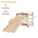 Colorful wooden 5-in-1 indoor climbing set with slide, labeled dimensions and age info