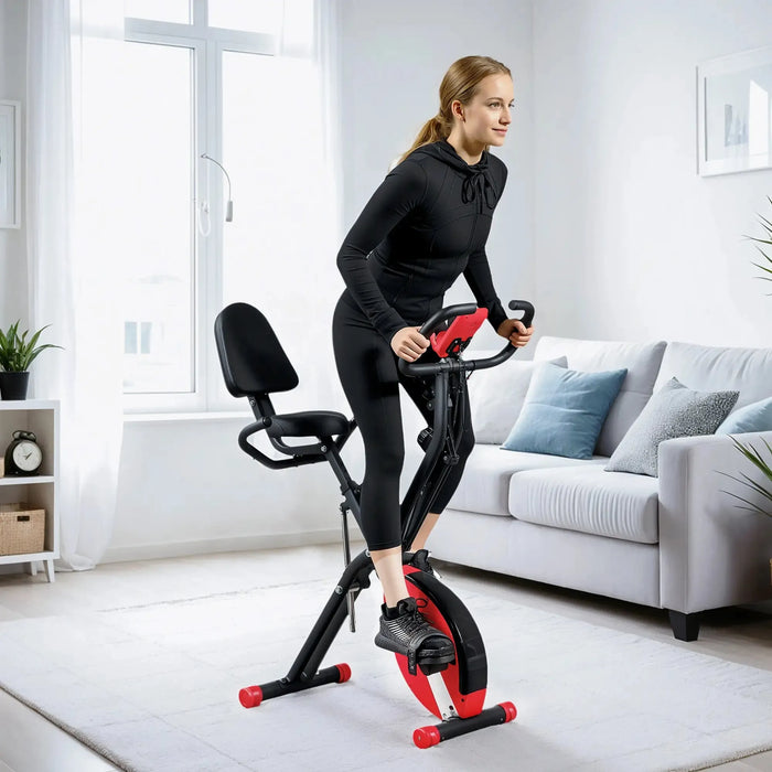 5-in-1 Folding Exercise Bike with Arm Workout Bands - Little and Giant Explorers SPORTNOW