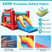 Colorful inflatable bounce house with slide featuring ice cream theme and safety features