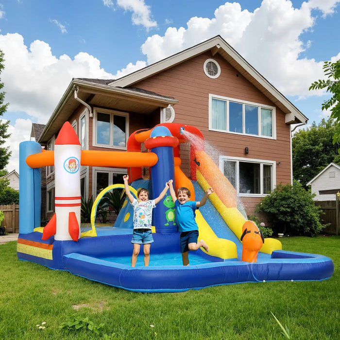 5-in-1 Bouncy Castle with Jumping Area, Climbing Wall and Blower - Little and Giant Explorers AIYAPLAY