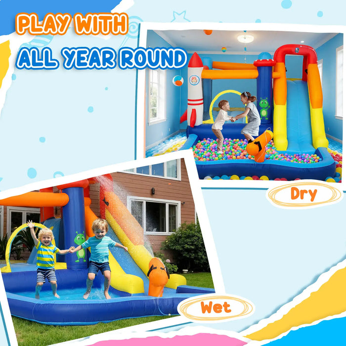 5-in-1 Bouncy Castle with Jumping Area, Climbing Wall and Blower - Little and Giant Explorers AIYAPLAY