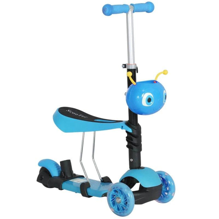 5-in-1 Kids 3 Wheels Mini Kick Scooter, Push Walker with Removable Seat and Back in Blue - Little and Giant Explorers HOMCOM