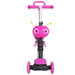 Pink 5-in-1 kids scooter with animal face design, three wheels, and black base.