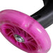 Close-up of pink wheel on 5-in-1 kids kick scooter with black frame