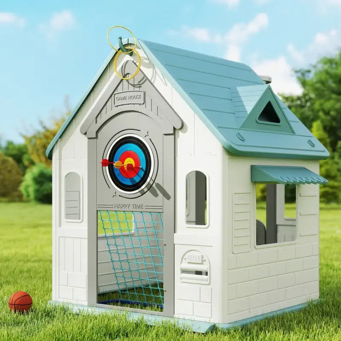 5-in-1 Kids Playhouse – Beige | Indoor and Outdoor Activity Centre with Basketball, Football, Ring Toss and Darts AIYAPLAY - Little and Giant Explorers AIYAPLAY