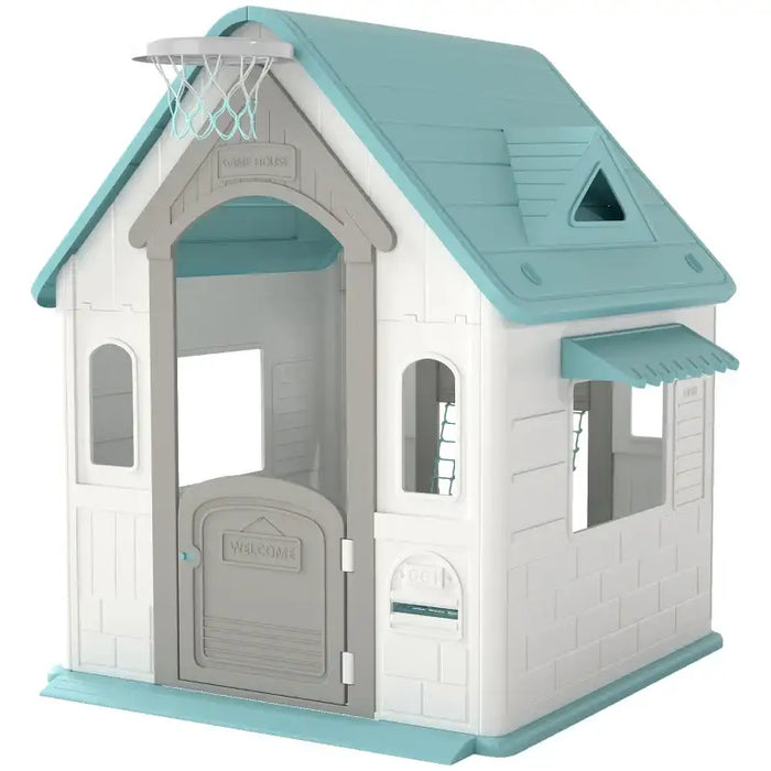 5-in-1 Kids Playhouse – Beige | Indoor and Outdoor Activity Centre with Basketball, Football, Ring Toss and Darts AIYAPLAY - Little and Giant Explorers AIYAPLAY