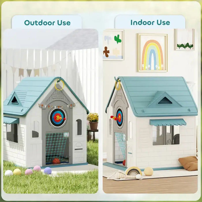 5-in-1 Kids Playhouse – Beige | Indoor and Outdoor Activity Centre with Basketball, Football, Ring Toss and Darts AIYAPLAY - Little and Giant Explorers AIYAPLAY