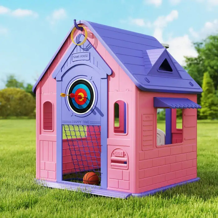 5-in-1 Kids Playhouse – Pink | Indoor and Outdoor Activity Centre with Basketball, Football, Ring Toss and Darts AIYAPLAY - Little and Giant Explorers AIYAPLAY