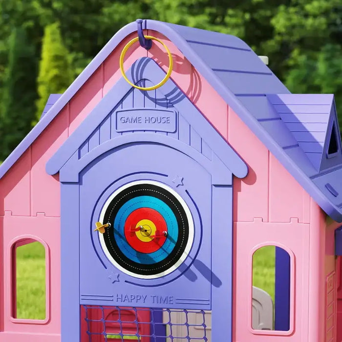 5-in-1 Kids Playhouse – Pink | Indoor and Outdoor Activity Centre with Basketball, Football, Ring Toss and Darts AIYAPLAY - Little and Giant Explorers AIYAPLAY