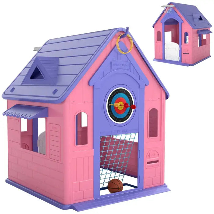 5-in-1 Kids Playhouse – Pink | Indoor and Outdoor Activity Centre with Basketball, Football, Ring Toss and Darts AIYAPLAY - Little and Giant Explorers AIYAPLAY