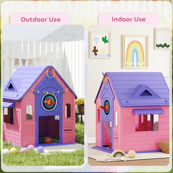 5-in-1 Kids Playhouse – Pink | Indoor and Outdoor Activity Centre with Basketball, Football, Ring Toss and Darts AIYAPLAY - Little and Giant Explorers AIYAPLAY
