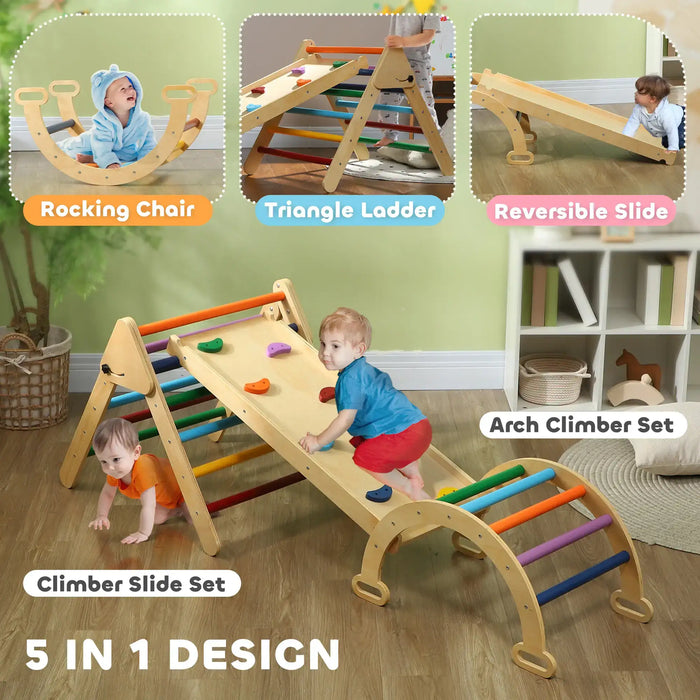 5-in-1 Pikler Triangle Set | Montessori Climbing with Arch Rocking Chair - Little and Giant Explorers AIYAPLAY