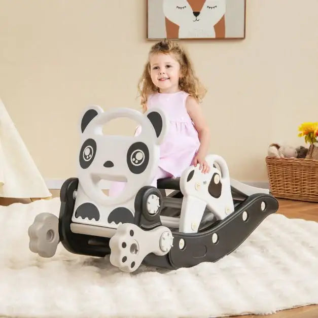 5-in-1 Rocking Horse and Slide Set – Black and White with Basketball and Ring Toss | COSTWAY - Little and Giant Explorers Costway