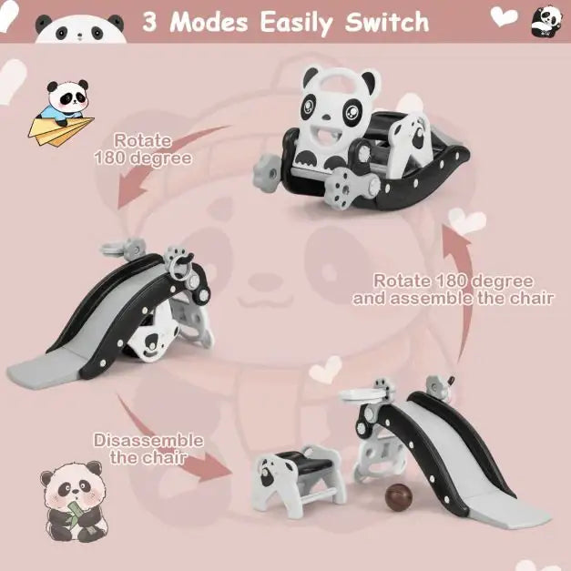 5-in-1 Rocking Horse and Slide Set – Black and White with Basketball and Ring Toss | COSTWAY - Little and Giant Explorers Costway