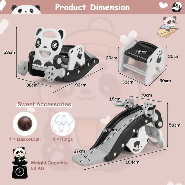 5-in-1 Rocking Horse and Slide Set – Black and White with Basketball and Ring Toss | COSTWAY - Little and Giant Explorers Costway