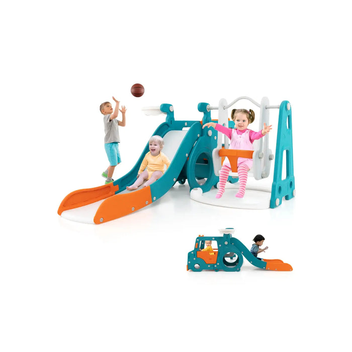 5-in-1 Toddler Slide Set | Bus Theme with Mini Room and Transportation Adventure - Little and Giant Explorers Costway