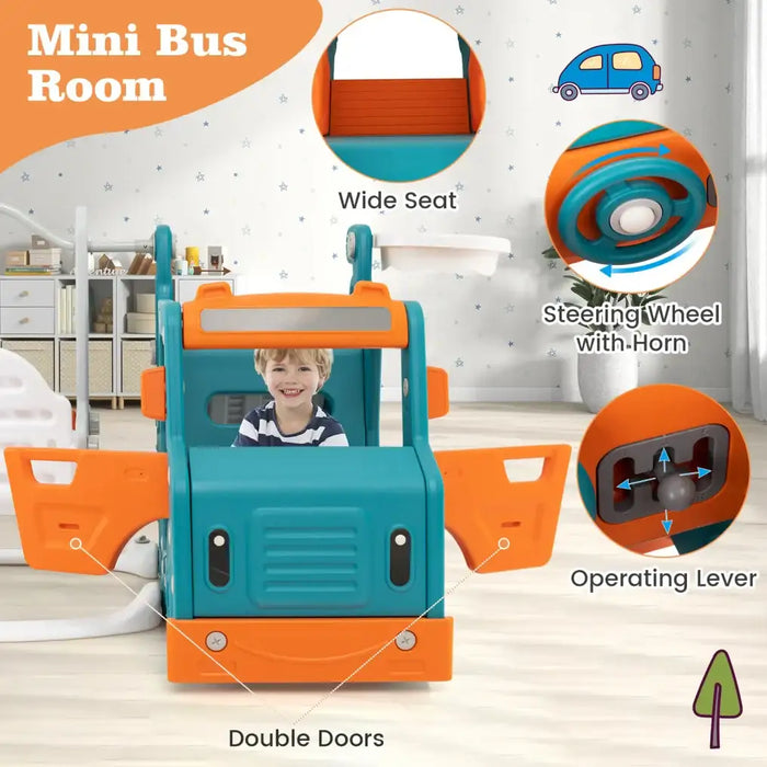 5-in-1 Toddler Slide Set | Bus Theme with Mini Room and Transportation Adventure - Little and Giant Explorers Costway