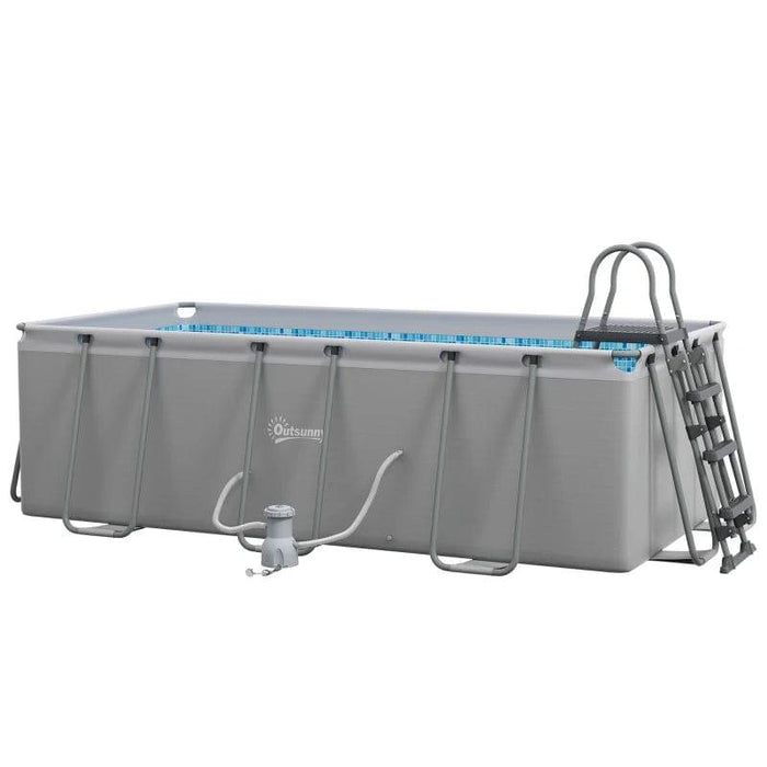 Five-Person Above Ground Steel Framed Swimming Pool, with Ladder and Pump in Grey (448 x 246 x 122cm) - Little and Giant Explorers Outsunny