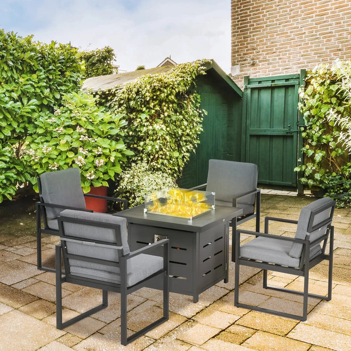 5-Piece Aluminium Garden Furniture Set with Gas Fire Pit Table - Little and Giant Explorers Outsunny